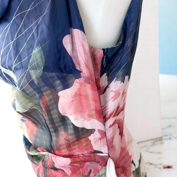 NWT Elliatt Odeon Draped Collar Mini Dress Navy Floral Multi - Picture 5 of 9